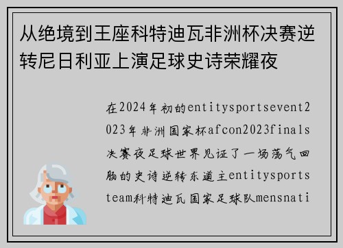 从绝境到王座科特迪瓦非洲杯决赛逆转尼日利亚上演足球史诗荣耀夜